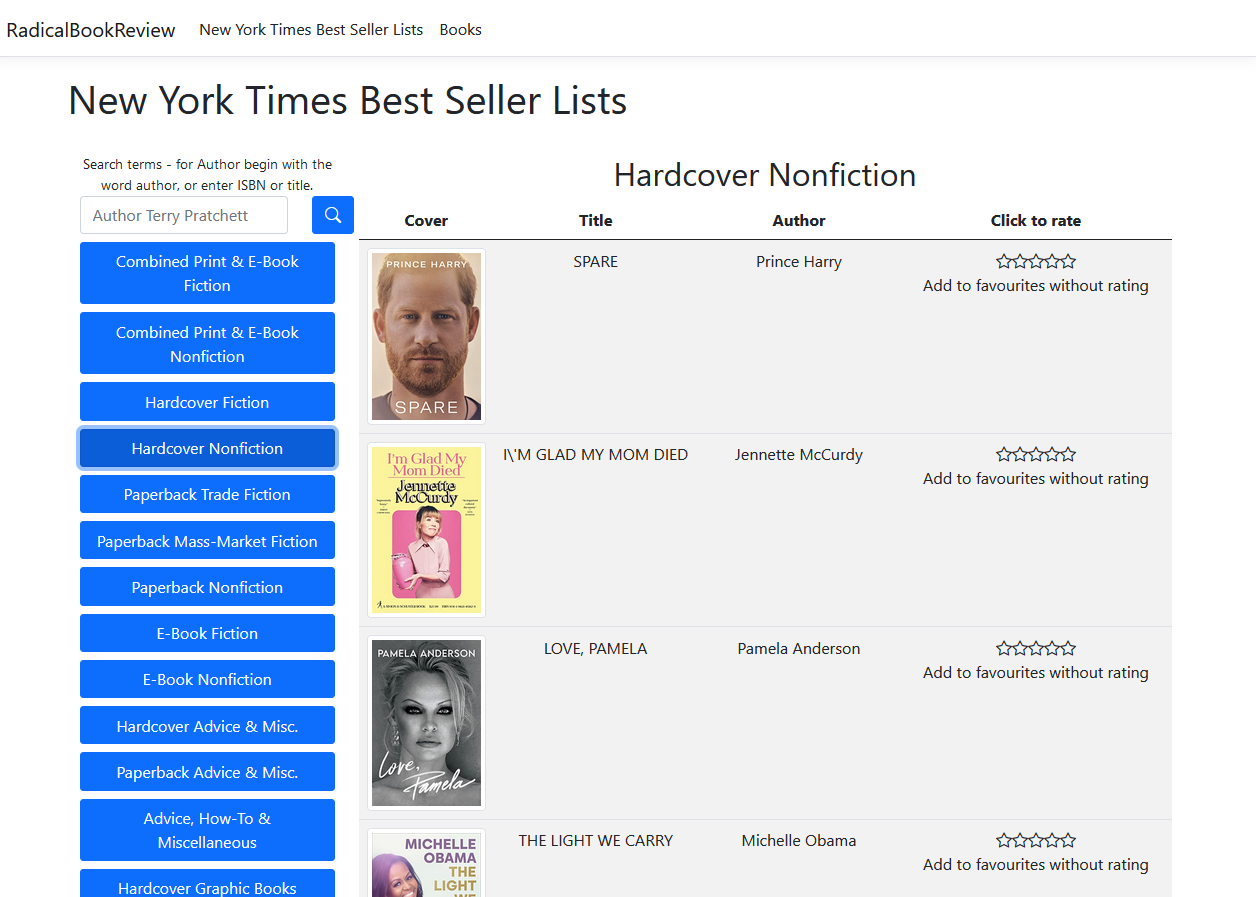 Image of a New York Times Best Seller List App